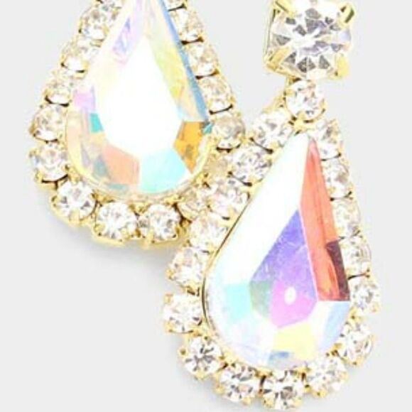 Teardrop Abalone Gold Evening Earrings - Picture 3 of 6